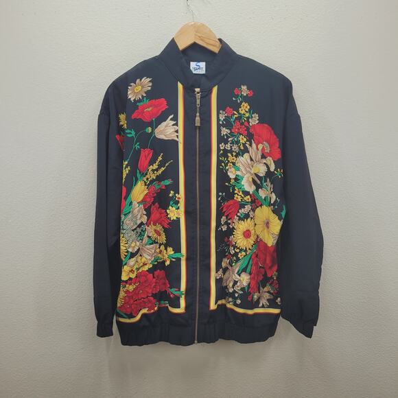 Vintage 80s USA Made Floral Jacket Womens XL XXL (Tag M) Oversized Shoulder Pads - Picture 3 of 9